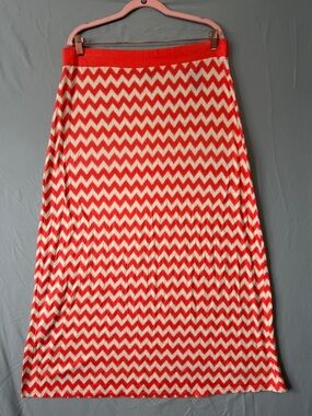 Tommy Hilfiger Womens Chevron Zigzag Striped Maxi Skirt Size L Coral Flowy